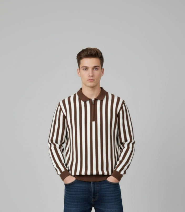 Old money style Brown zipper sweatshirt